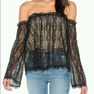 Revolve Black Lace Off Shoulder Long Sleeve Top